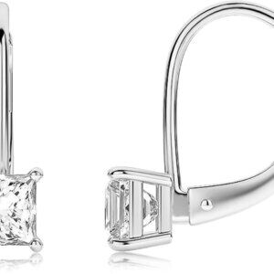 White high-quality brass princess cut cubic zirconia drop earrings for women